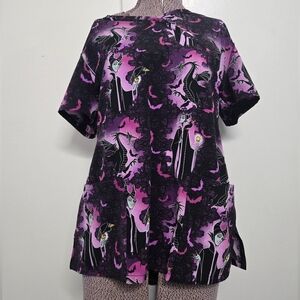 Purple and Black Graphic Maleficent Women's Scrub Top No Size